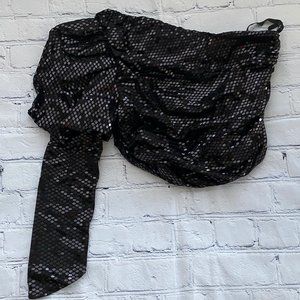 Flamant Rose Diamante Shoulder One Sleeve Top